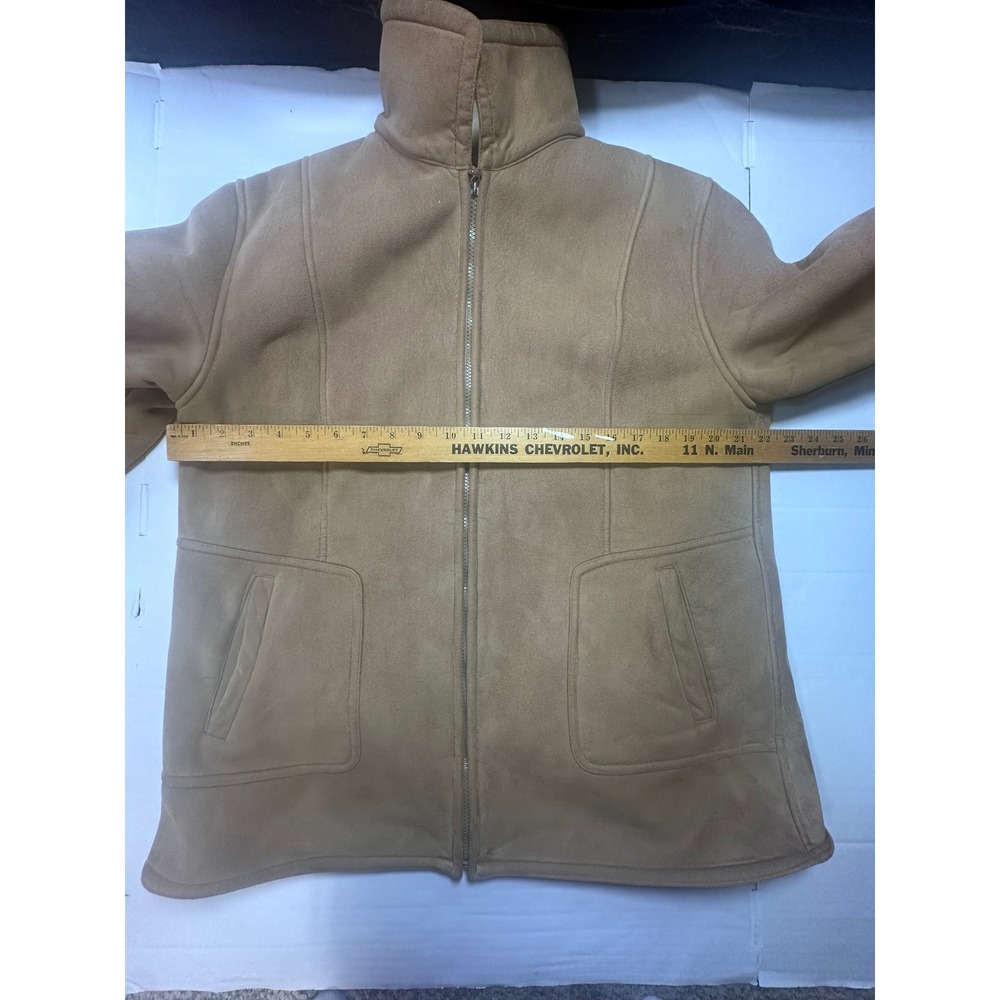 Talbots Womens Faux Suede Shearling Lined Jacket Camel Tan Zip Front Size Large - Picture 7 of 9